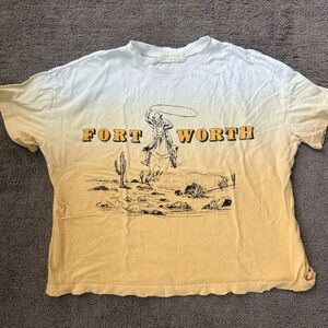 Urban Nation Fort Worth Western Graphic Crop Top | Boxy Raw Hem Tee | Size S